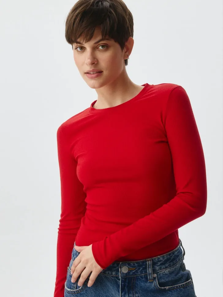 Лонгслив в рубчик, красный, арт. 5725