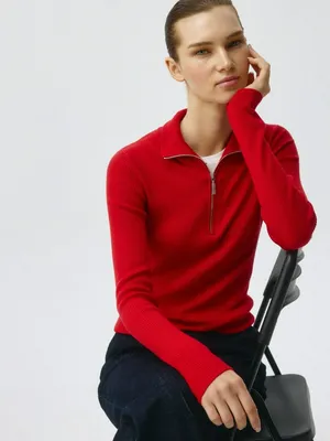 Джемпер в рубчик на молнии, красный, арт. 5726