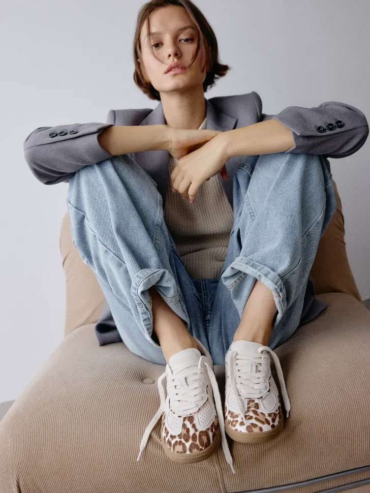 Кеды из натуральной замши и меха пони, разноцветный, арт. 5729