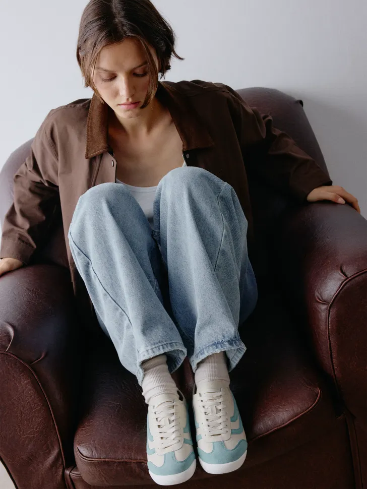 Кеды из натуральной кожи и замши, разноцветный, арт. 5730