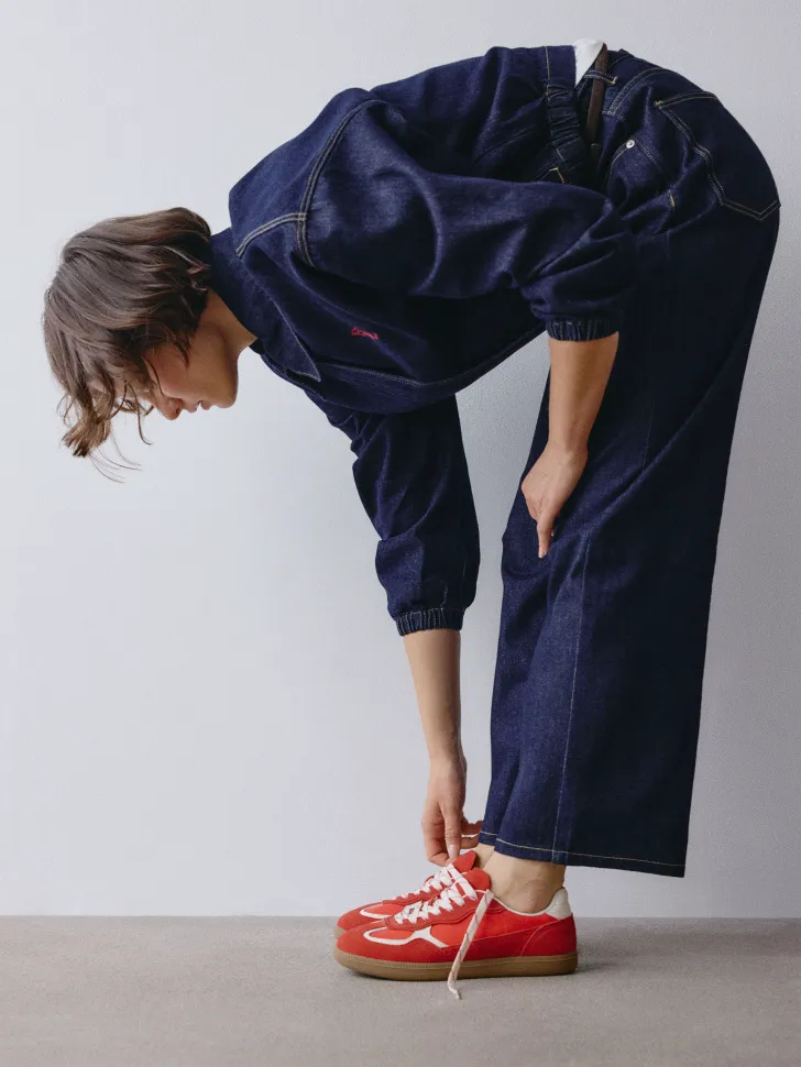 Кеды из натуральной замши, кожи и текстиля, красный, арт. 5732