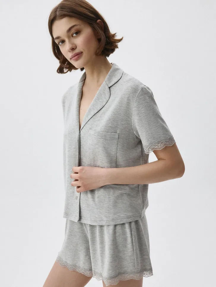 Трикотажная пижама с кружевом, серый, арт. 5734