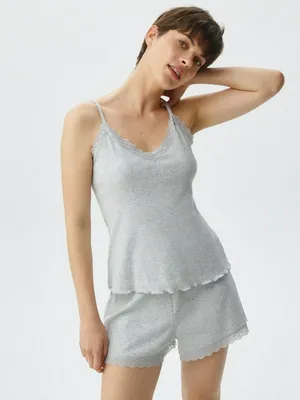 Домашний топ с кружевом, серый, арт. 5749