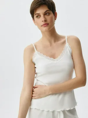 Домашний топ с кружевом, белый, арт. 5750