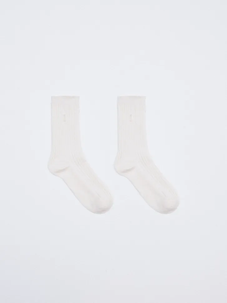 Высокие носки в рубчик в стиле гранж, белый, арт. 5756