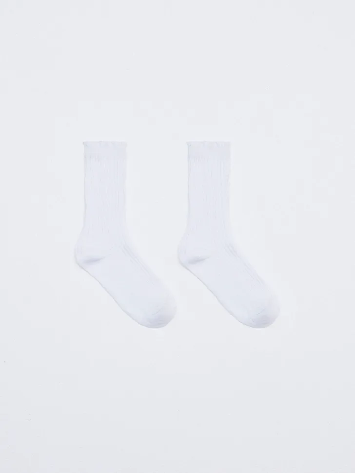 Высокие носки в рубчик в стиле гранж, белый, арт. 5757