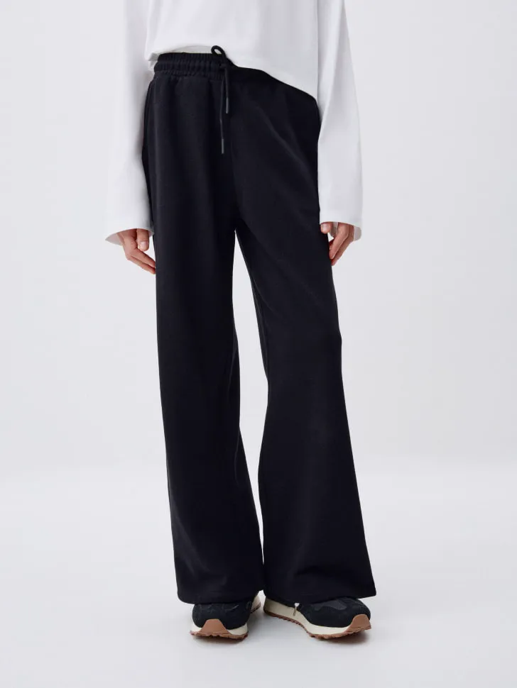 Трикотажные широкие брюки для девочек, черный, арт. 5783