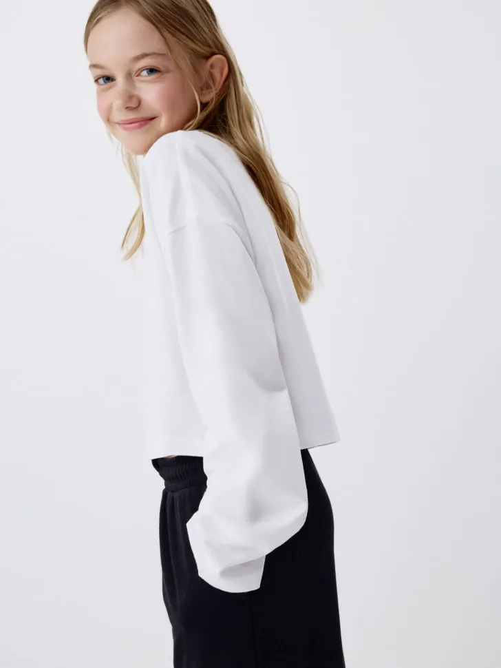 Укороченный лонгслив для девочек, белый, арт. 5801
