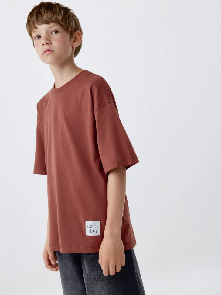 Футболка оверсайз с принтом на спине детская, коричневый, арт. 5802