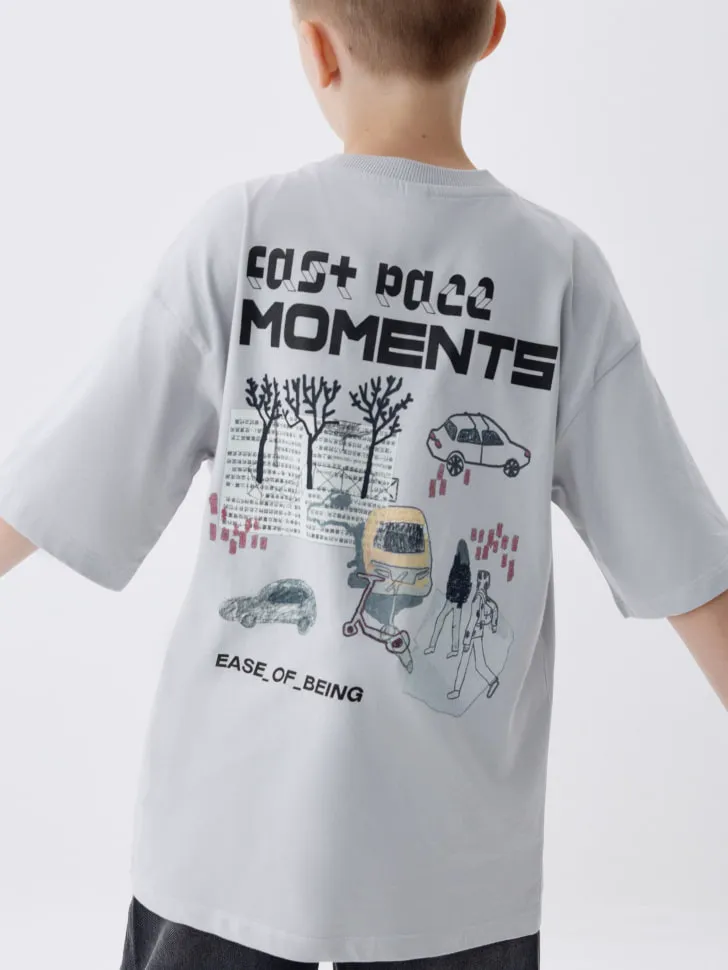 Футболка оверсайз с принтом на спине детская, серый, арт. 5803