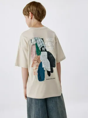 Футболка оверсайз с принтом на спине детская, бежевый, арт. 5804