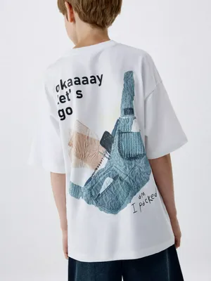 Футболка оверсайз с принтом на спине детская, белый, арт. 5805