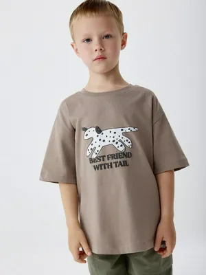 Футболка оверсайз с принтом для мальчиков, бежевый, арт. 5807