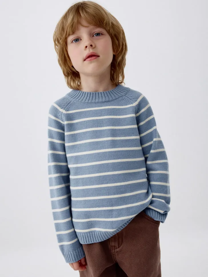 Вязаный джемпер в полоску детский, голубой, арт. 5809