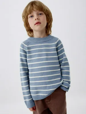 Вязаный джемпер в полоску детский, голубой, арт. 5809