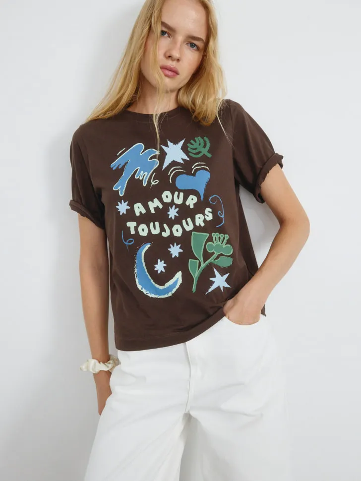 Футболка с принтом, коричневый, арт. 5810