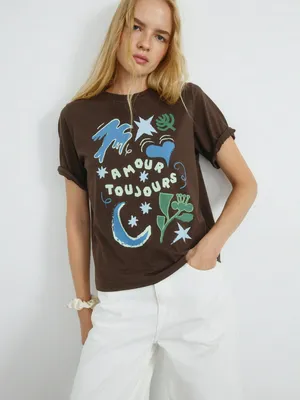 Футболка с принтом, коричневый, арт. 5810
