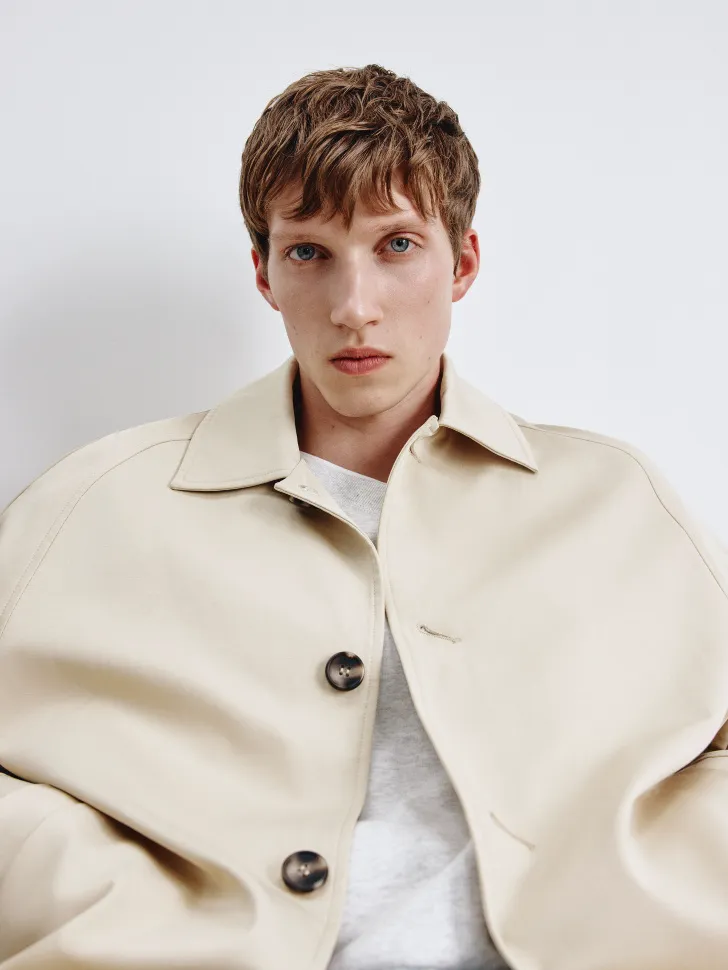 Укороченный тренч из твила, бежевый, арт. 5824