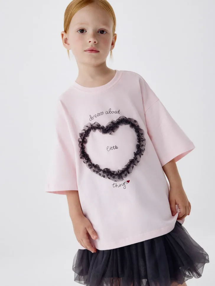Футболка оверсайз с принтом для девочек, розовый, арт. 5827