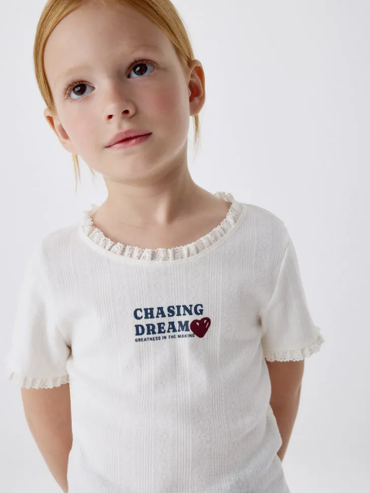 Укороченная футболка с принтом для девочек, белый, арт. 5829