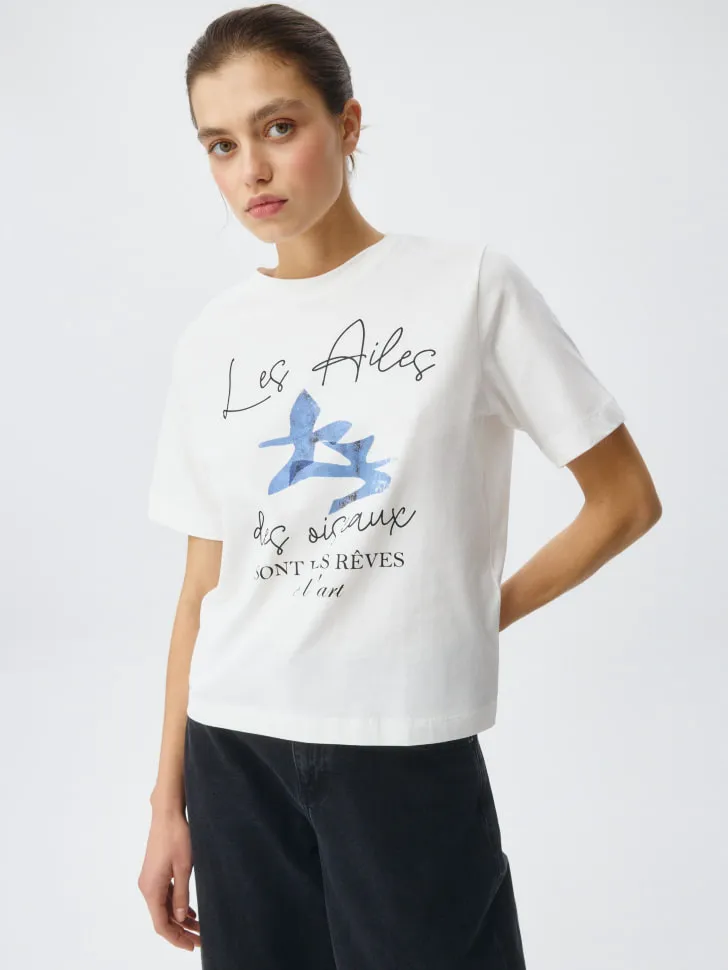 Футболка с принтом, белый, арт. 5842