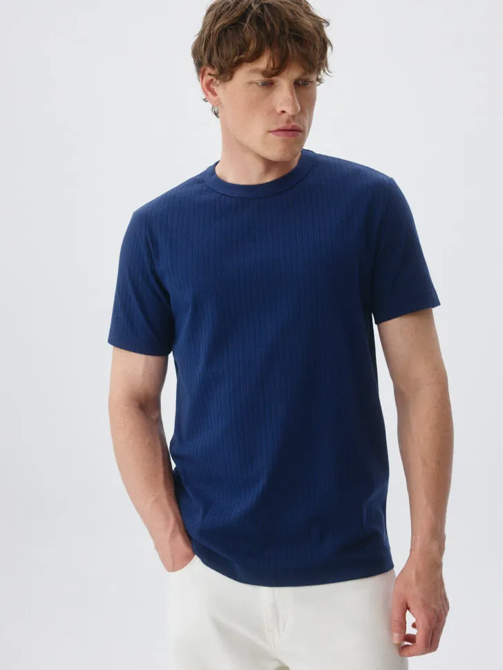 Трикотажная футболка в рубчик, синий, арт. 5846
