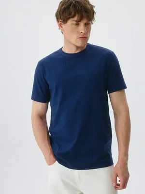 Трикотажная футболка в рубчик, синий, арт. 5846