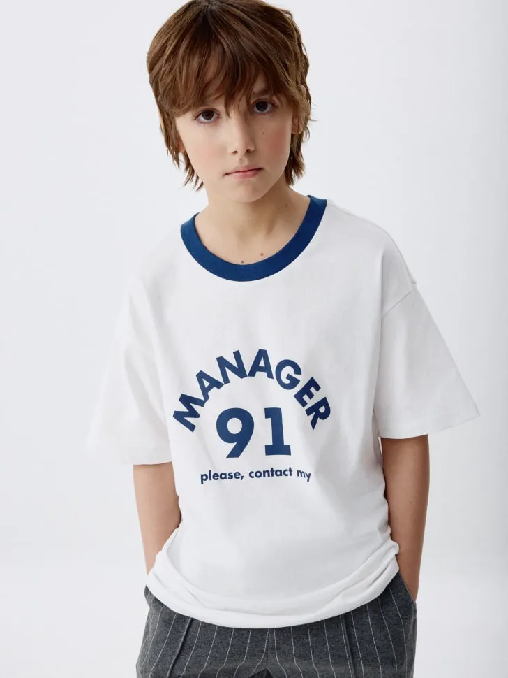 Футболка оверсайз с принтом для мальчиков, белый, арт. 5870