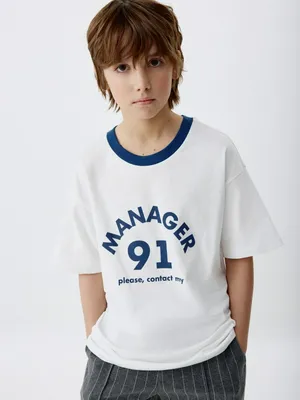 Футболка оверсайз с принтом для мальчиков, белый, арт. 5870