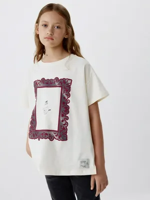 Футболка оверсайз с принтом для девочек, белый, арт. 5877