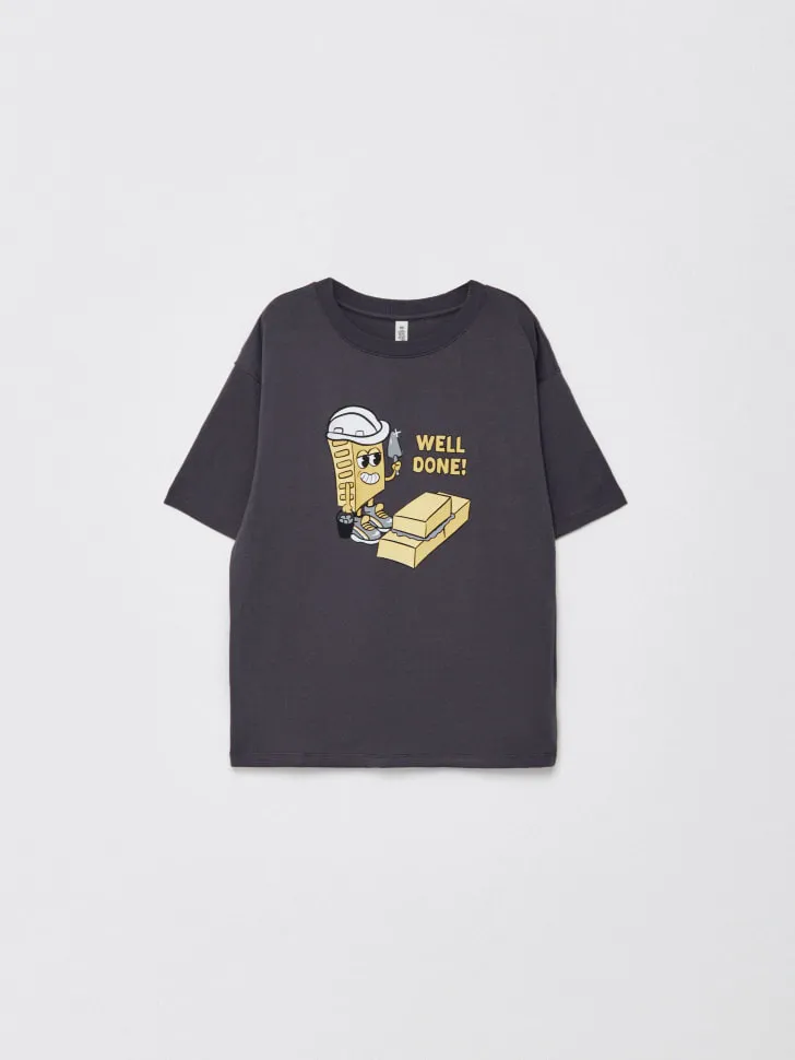 Футболка оверсайз с принтом для мальчиков, серый, арт. 5878