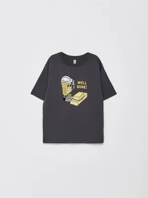 Футболка оверсайз с принтом для мальчиков, серый, арт. 5878