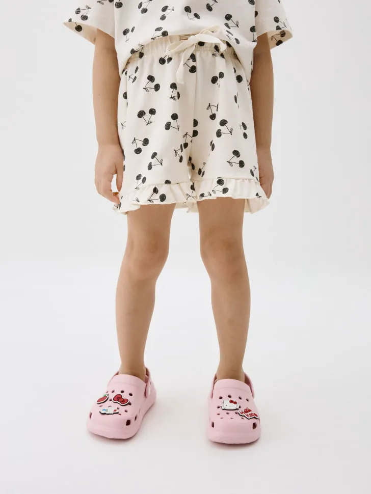 Трикотажные шорты с принтом для девочек, бежевый, арт. 5885