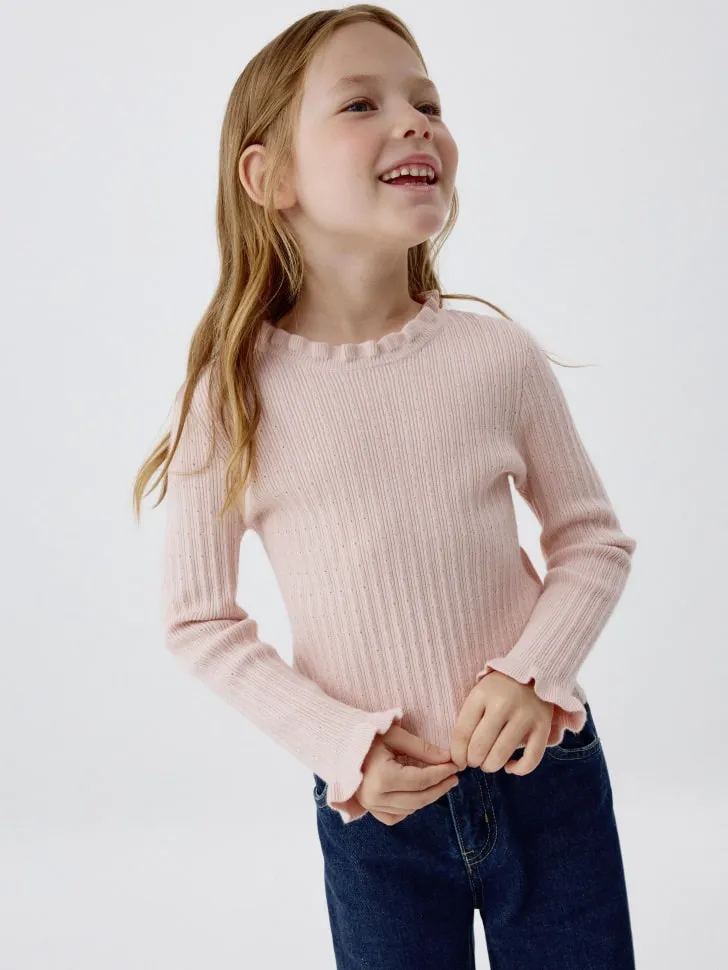 Вязаный джемпер в полоску для девочек, розовый, арт. 5888