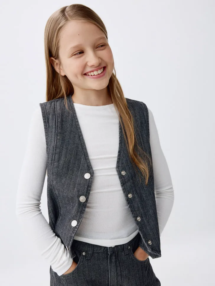 Джинсовый жилет для девочек, серый, арт. 5892