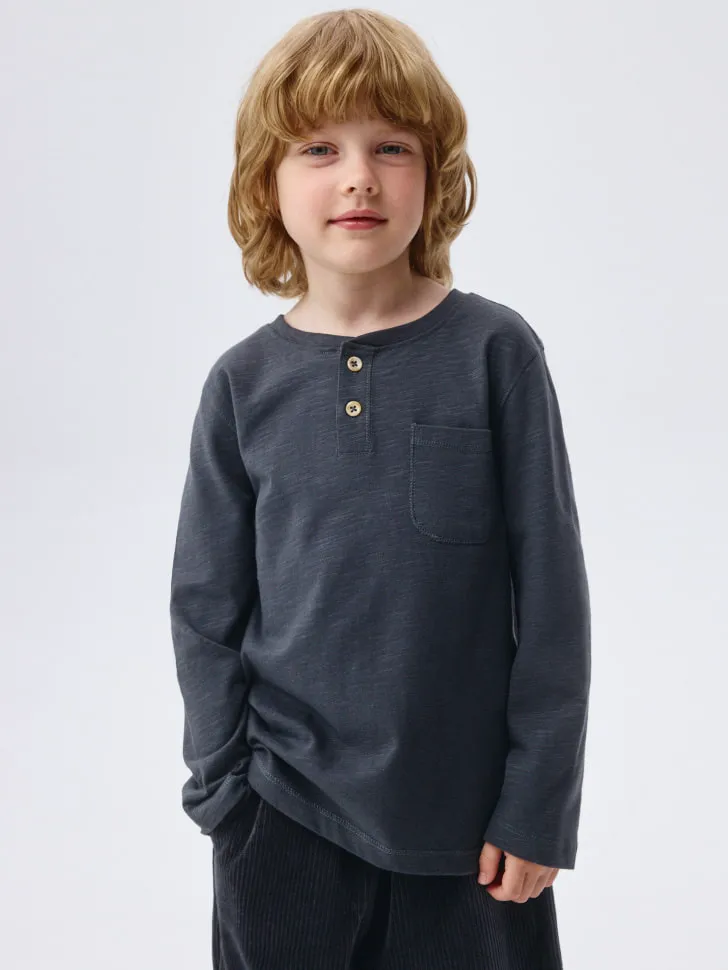 Базовый лонгслив на пуговицах для мальчиков, серый, арт. 5897