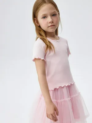 Базовая футболка в рубчик для девочек, розовый, арт. 5903