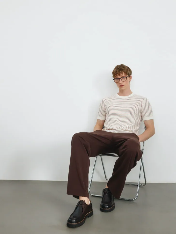 Вязаная футболка в полоску, бежевый, арт. 5909