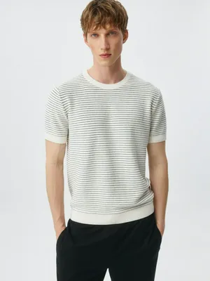 Вязаная футболка в полоску, разноцветный, арт. 5910