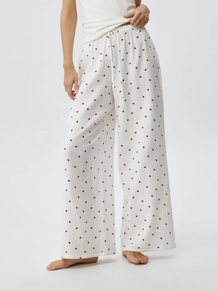 Домашние брюки из муслина с принтом, белый, арт. 5913