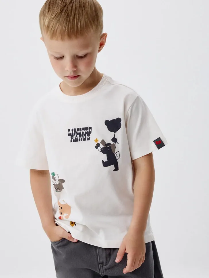 Футболка оверсайз с принтом для мальчиков, белый, арт. 5921