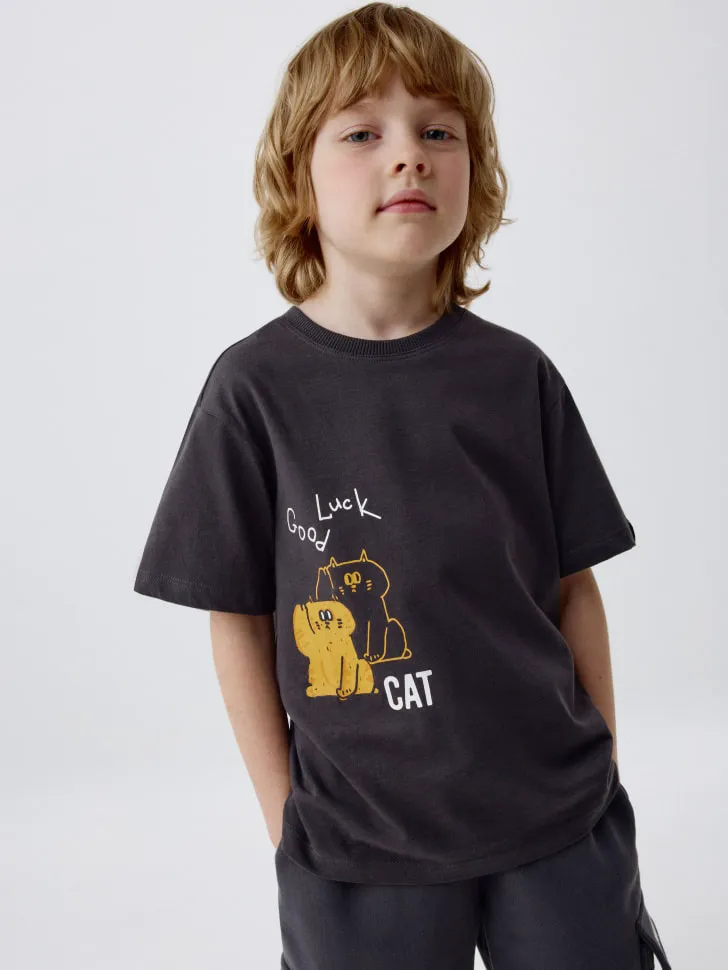 Футболка оверсайз с принтом для мальчиков, серый, арт. 5925