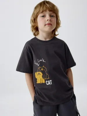 Футболка оверсайз с принтом для мальчиков, серый, арт. 5925