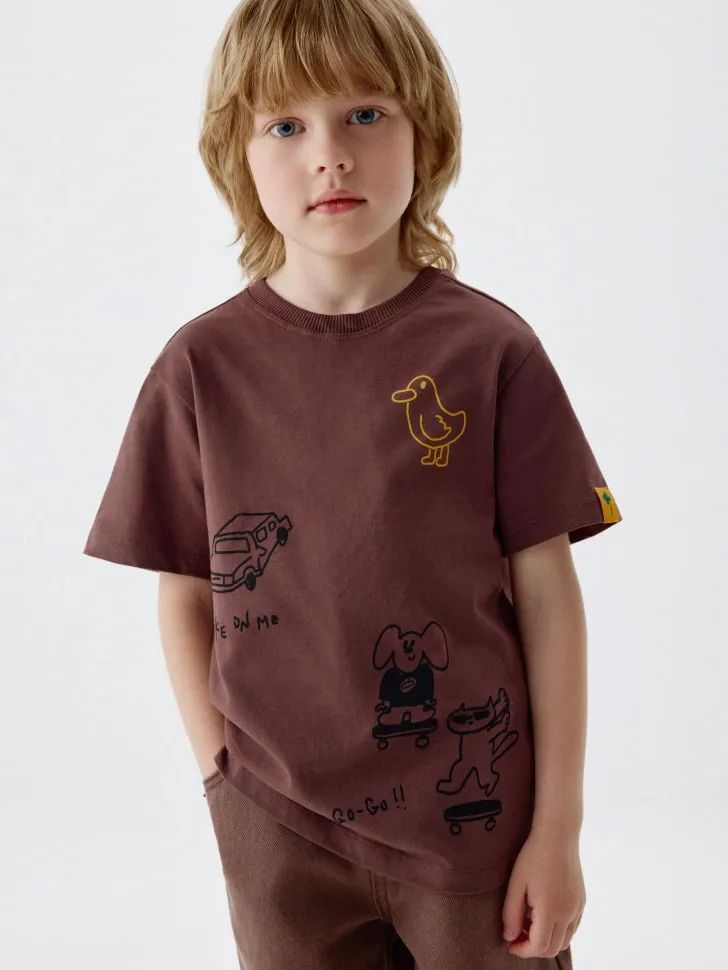 Футболка оверсайз с принтом для мальчиков, коричневый, арт. 5926