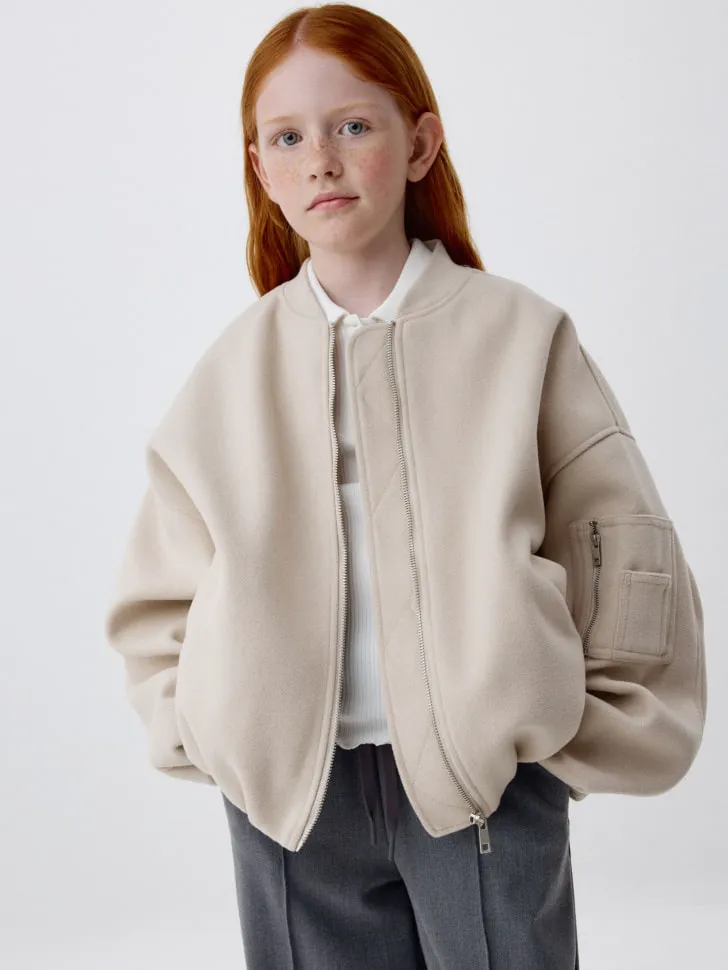 Бомбер оверсайз из пальтовой ткани для девочек, бежевый, арт. 5940
