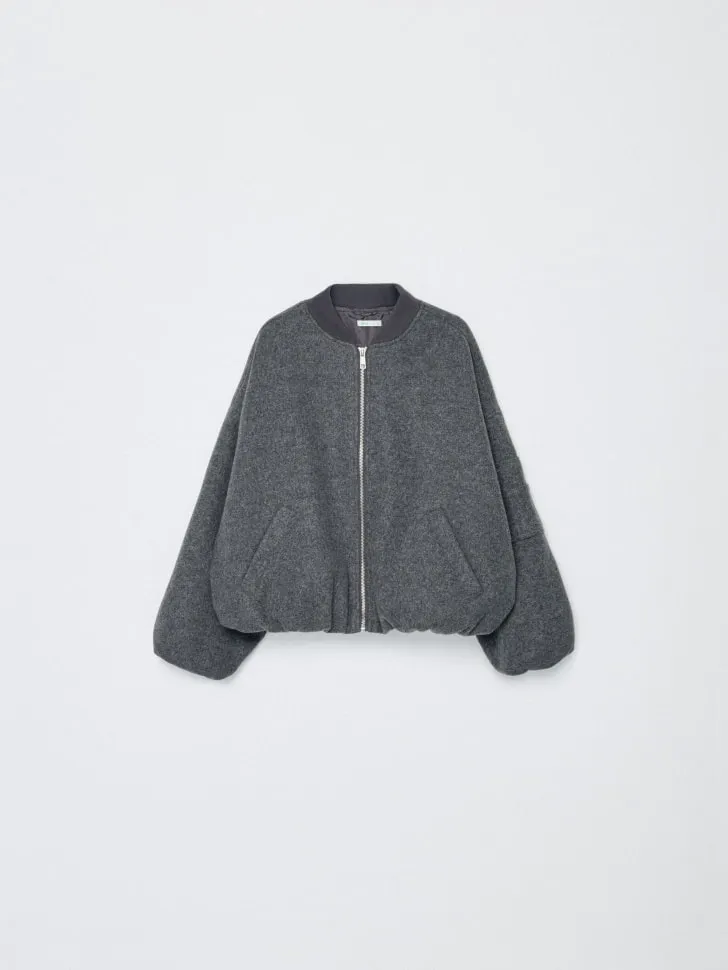 Бомбер оверсайз из пальтовой ткани для девочек, серый, арт. 5941