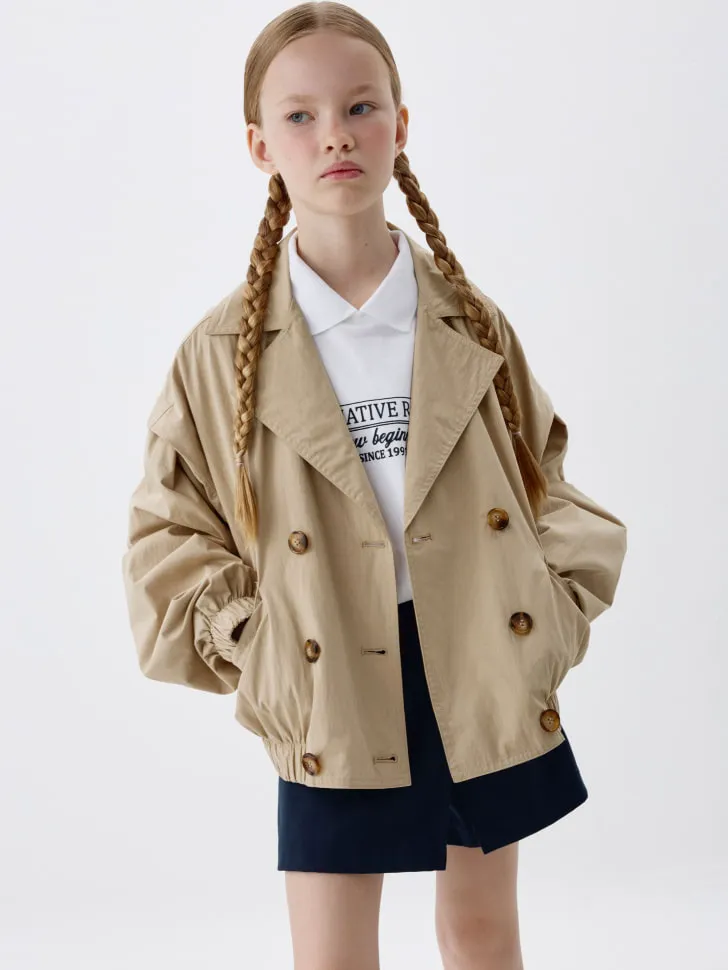 Короткий тренч оверсайз для девочек, бежевый, арт. 5942