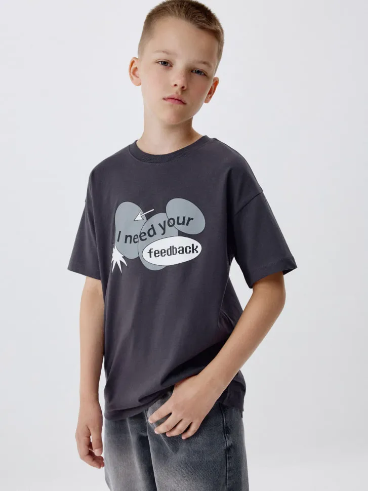 Футболка оверсайз с принтом для мальчиков, серый, арт. 5953