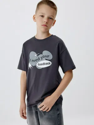 Футболка оверсайз с принтом для мальчиков, серый, арт. 5953