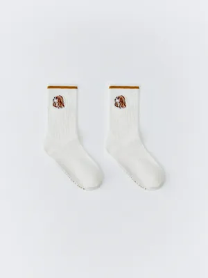 Длинные носки с вышивкой, белый, арт. 5961